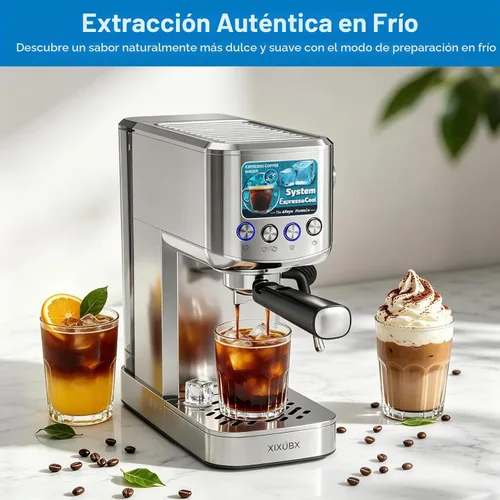 Vista 2 de XIXUBX Máquina de café expreso en frío con espumador de leche, gris Brushed Silver