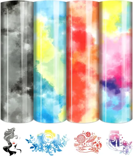 Vista 7 de Tintnut Vinilo de transferencia de calor Tie Dye, 8 hojas de 10 x 12 pulgadas, multicolor acuarela arco iris, vinilo para planchar para regalos