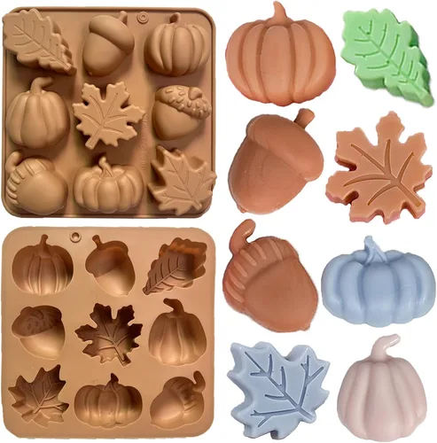 Vista 16 de Paquete de 2 moldes de silicona para pastel de calabaza, moldes de silicona para pastel de calabaza, moldes de chocolate de Acción de Gracias, 12