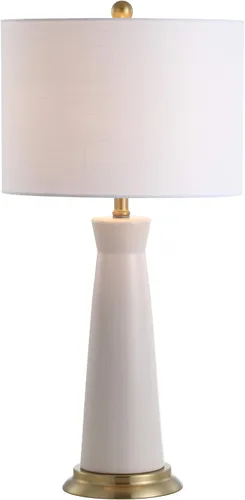 Vista 8 de JONATHAN Y Hartley - Lámpara de mesa moderna de cerámica de 29 pulgadas, color blanco/latón dorado Base de metal, pantalla de lino, luz de mesita