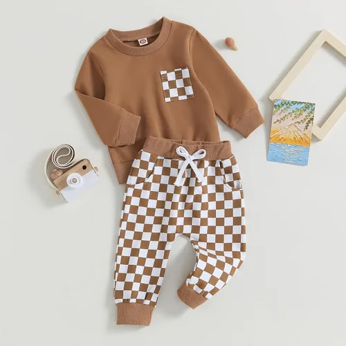 Vista 3 de Conjunto de 2 piezas de sudadera de manga larga con cuello redondo para bebé niño y niña