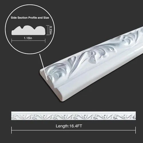 Vista 2 de Colamo Tira de calafateo blanca cromada de 16.4 pies para bordes, cuerpo lateral, molduras adhesivas flexibles y adornos para pared, espejo, techo