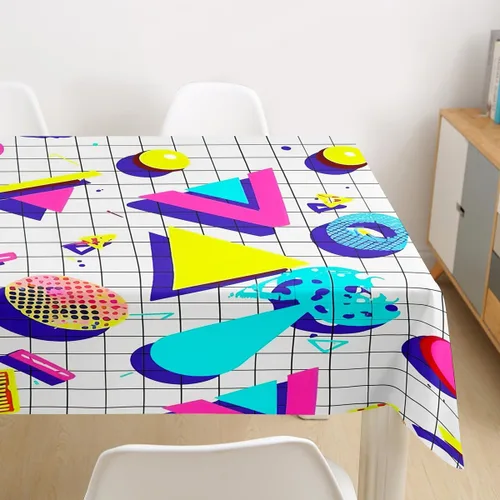 Vista 2 de Erosebridal Manteles redondos estilo retro de los años 80 de 55 pulgadas, diseño geométrico abstracto, diseño urbano moderno, círculos y triángulos