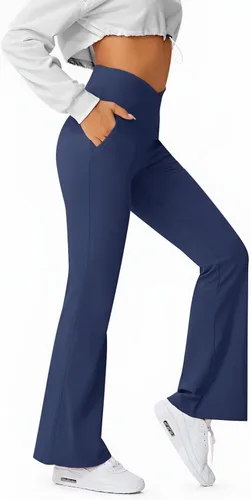 Vista 55 de HEGALY Pantalones de yoga acampanados para mujer, leggings cruzados, suaves, de cintura alta, pantalones casuales de entrenamiento con corte de bota
