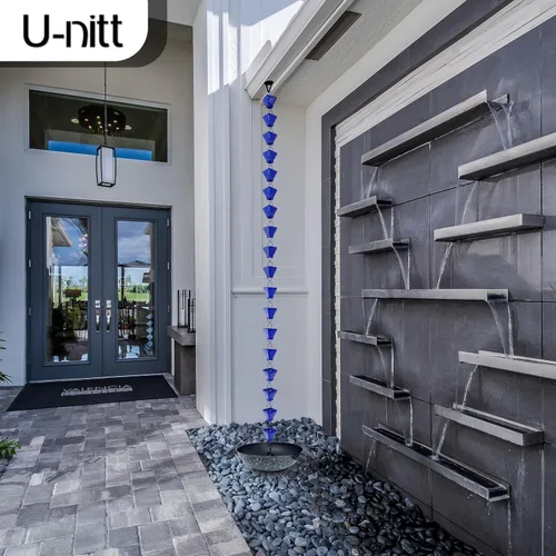 Vista 8 de U-nitt Cadena de lluvia colección de agua para canalones, atrapador de agua de lluvia y desviador, cadenas de 8.5 pies para jardín exterior, copas