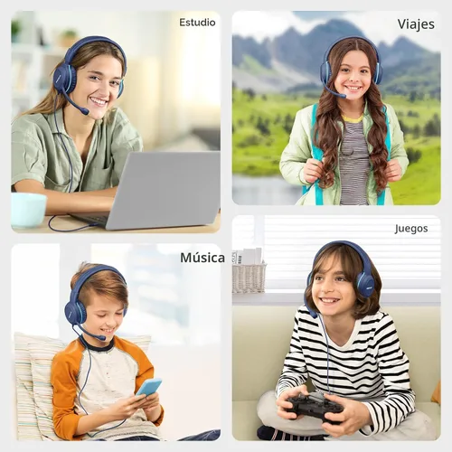 Vista 7 de SIMOLIO - Auriculares con cable para la escuela con micrófono, auriculares estéreo para niños con micrófono giratorio flexible para estudiantes K12