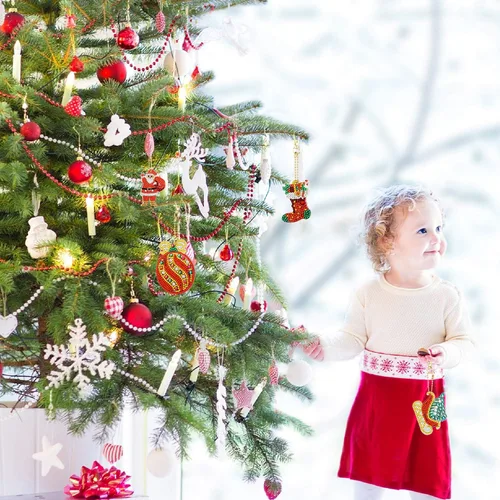 Vista 6 de Hicarer 9 piezas de adornos de Navidad de doble cara 5D DIY pintura de diamantes de Navidad kits de llaveros para adultos DIY llavero arte colgante
