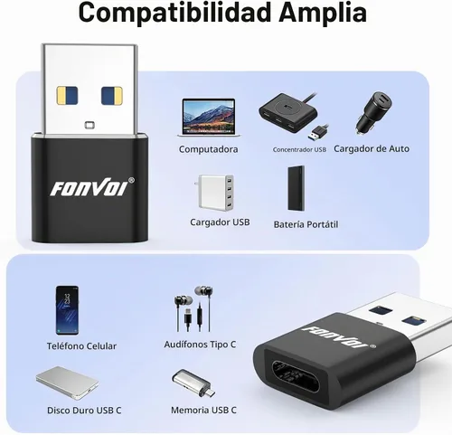 Vista 2 de Paquete de 4 adaptadores USB a USB C, cargador USB C hembra a A macho tipo C compatible con Apple MagSafe, iPhone 11, 12, 13, 14 Pro Max, Samsung