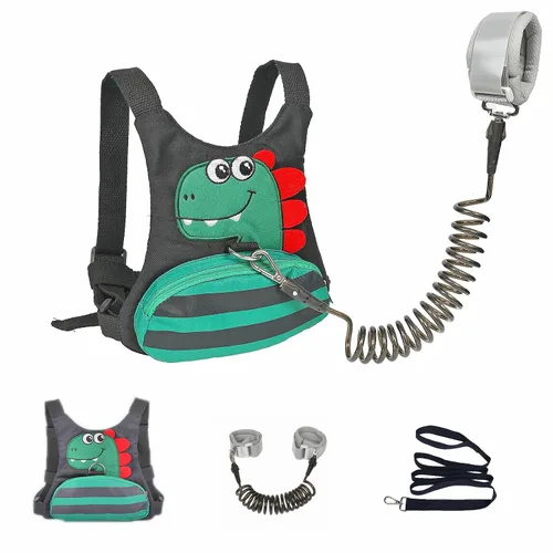 Vista 9 de Correa para niños pequeños - Arnés para bebé con eslabón de muñeca antipérdida para niños y niñas (azul + negro)