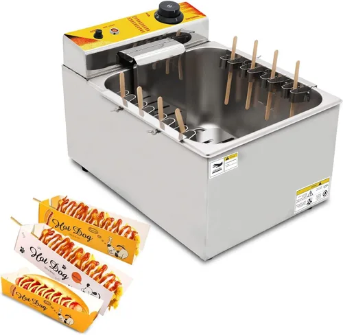 Vista 9 de Freidora eléctrica comercial de 24L de acero inoxidable con queso coreano para perros calientes, máquina de freír mozzarella con ganchos, freidora