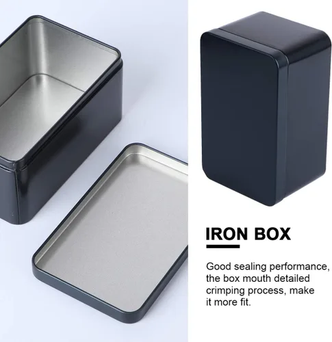 Vista 7 de DOITOOL Caja rectangular de almacenamiento de té de hojalata de 5.11 x 3.14 x 2.55 pulgadas, contenedor portátil de metal pequeño para hojas de té