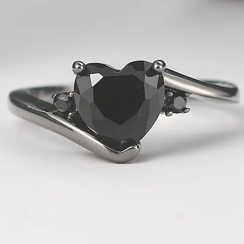 Vista 2 de Anillo de compromiso de compromiso de boda con forma de corazón chapado en oro negro