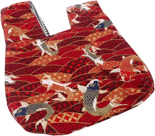 Vista 2 de BAR Elegante bolsa de muñeca de algodón con patrón japonés, bolsa de nudo, bolsa de lona portátil para mujer, mujer