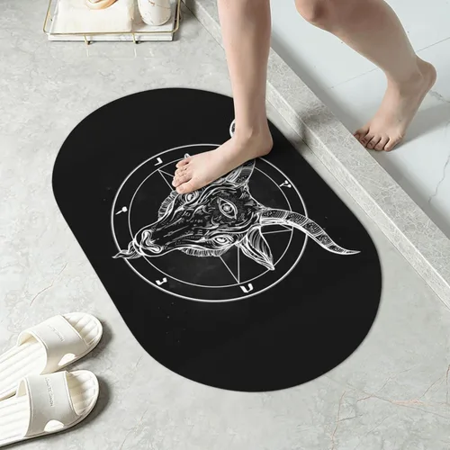 Vista 2 de SEAEAGLE Pentagrama con Demon Baphomet Satanic Goat Diatomaceous Earth Bath Mat Diatomite Stone Fast Water Drying Diatomea Mud Foot Pad