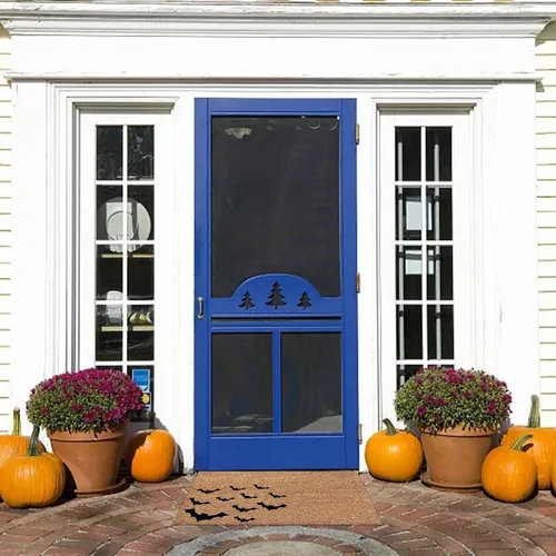 Vista 2 de Tapete decorativo de Halloween para puerta delantera, 23.6 x 15.7 pulgadas, murciélagos de Halloween, bruja, calabaza, entrada y calabaza, felpudo