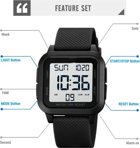 Vista 7 de Relojes digitales deportivos para hombre, reloj deportivo impermeable al aire libre con retroiluminación LED, alarma, temporizador de cuenta