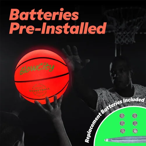 Vista 3 de GlowCity Baloncesto que brilla en la oscuridad – Tamaño 5, 6, 7 bola iluminada para niños, adolescentes y adultos – Juegos nocturnos al aire libre