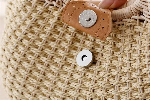 Vista 4 de Bolsas de paja para mujer, tejido a mano, con asa, anillo retro, para verano, playa, ratán.