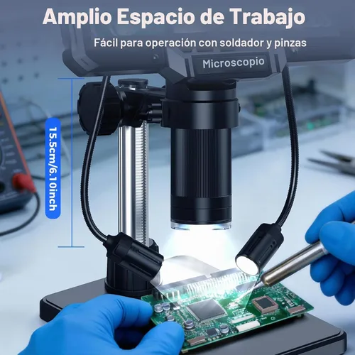 Vista 5 de Microscopio de soldadura digital LCD de 7 pulgadas con luces remotas y laterales For soldering and PCB inspection. 7" screen, remote and 2 side