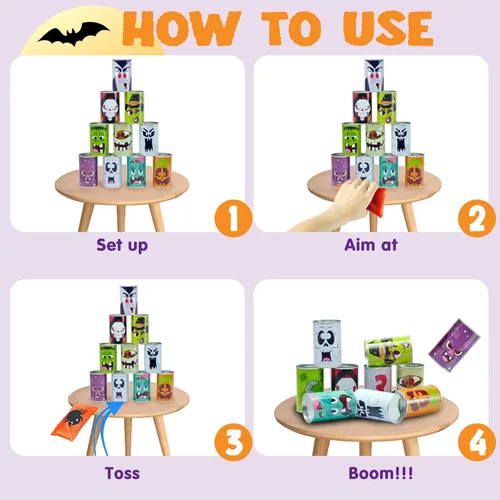 Vista 6 de JOYIN Juego de 13 piezas de Halloween para carnaval para lanzar bolsas de frijoles para niños y adultos, decoración de trucos o tratos, suministros