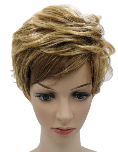Vista 3 de 7.9 in Niñas Moda Corto Suelto Grande Rizado Cabello Mujeres Cosplay Peluca De Oro