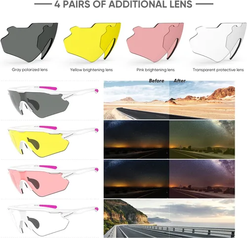 Vista 5 de Lentes de sol polarizados para ciclismo con 5 micas UV400, con armazón TR90.