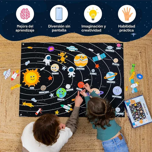Vista 5 de BONNYCO Sistema Solar para Niños Juguetes con 61 Figuras de Fieltro. Juguetes Montessori del Espacio, Regalos de Cumpleaños para Niñas y Niños