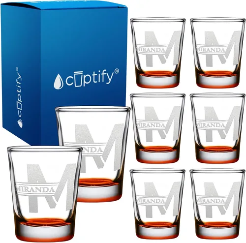 Vista 50 de Cuptify Inicial de cristal con monograma y nombre de 2 onzas, parte inferior negra grabada con texto personalizado para regalos, bodas, cumpleaños