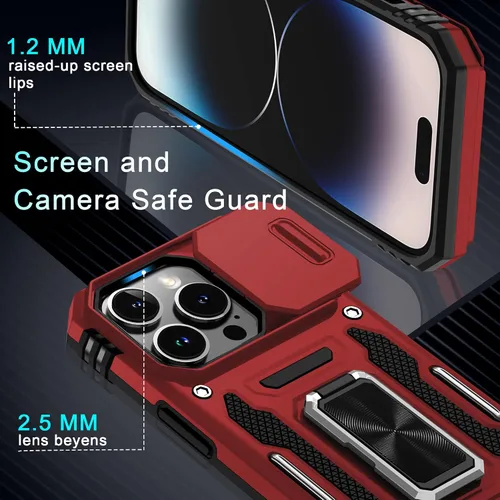 Vista 215 de DEERLAMN Funda para iPhone Xs Max con funda deslizante para cámara + protector de pantalla, soporte giratorio de anillo de grado militar a prueba