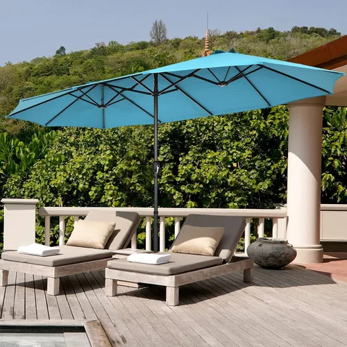 Vista 4 de Tangkula Sombrilla de patio de doble cara de 15 pies, sombrilla de jardín ultra grande para exteriores, con manivela y base mejorada, para uso