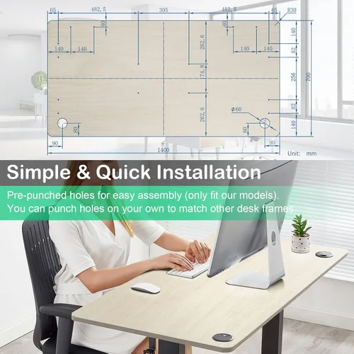 Vista 8 de COSTWAY Mesa universal, escritorio de madera maciza de una sola pieza para marco de escritorio estándar y ajustable en altura, encimera rectangular
