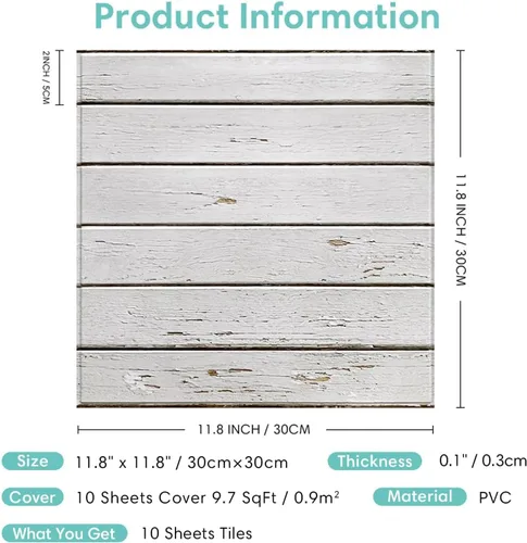 Vista 6 de Commomy 10 Piezas Paneles de Pared 3D de Madera Sintética para Despegar y Pegar -11.8"x11.8" Paneles de Madera Sintética 3D de PVC Ultraligeros