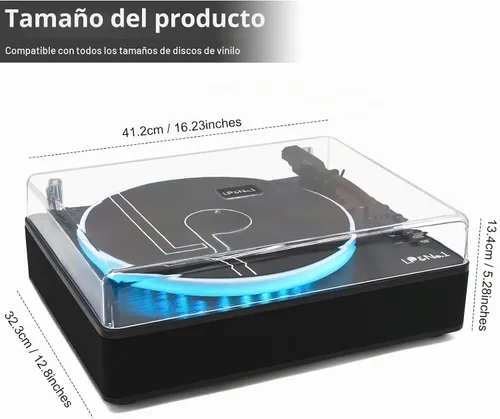 Vista 7 de LP&No.1 - Tocadiscos con altavoces estéreo incorporados, control LED, tocadiscos de vinilo de 3 velocidades con transmisión por correa con Negro