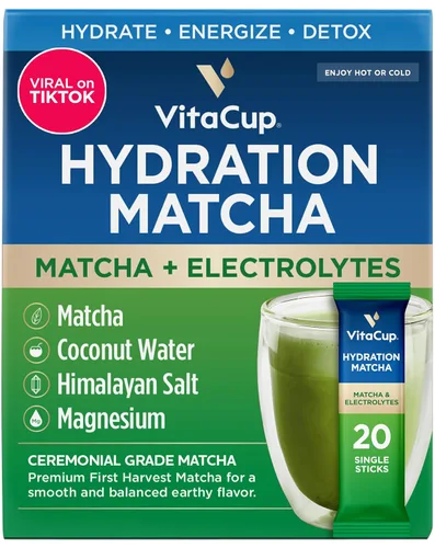 Vista 7 de VitaCup Paquetes instantáneos de hidratación matcha, para energía natural y desintoxicación, con electrolitos, matcha orgánica de grado ceremonial