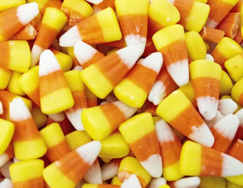 Vista 8 de Dulces de maíz de 1 libra Tradicional Tricolor Naranja Amarillo Blanco Halloween Treats