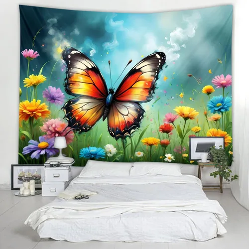 Vista 22 de WODEJIAFANG Tapiz estético de tela para pared, tapiz decorativo de girasol, fondo de oficina, divisor de habitación para dormitorio, jardín al aire