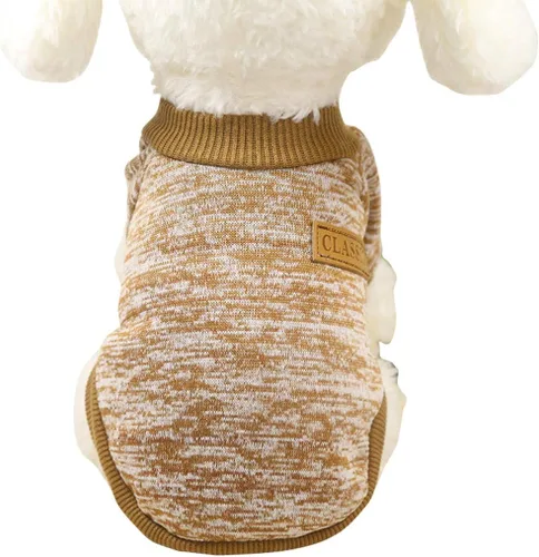 Vista 24 de Suéter de punto clásico para perros y mascotas, cálido para invierno, abrigo para cachorros y mascotas, ropa de suéter suave para perros pequeños