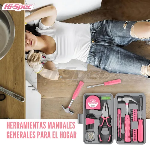 Vista 5 de Juego de herramientas Hi-Spec de 25 piezas, rosa, para el hogar, kit de bricolaje para mujeres. Juego de herramientas pequeñas y mini, básicas