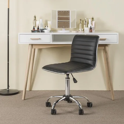 Vista 2 de Yaheetech Silla de escritorio negra sin brazos con ruedas, piel sintética acanalada (paquete de 2)