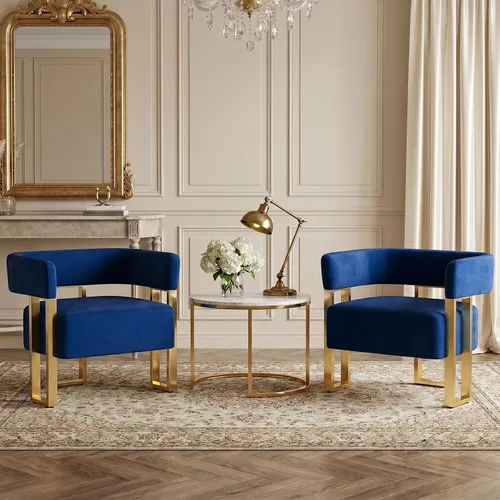 Vista 9 de Juego de 2 sillas decorativas de terciopelo azul marino, sillones de barril para sala de estar