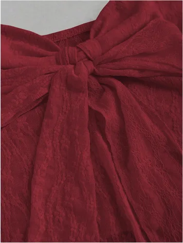 Vista 4 de SHENHE Top halter de encaje para mujer, nudo frontal, espalda descubierta, asimétrica, Y2k, coqueta, sin espalda, para salir