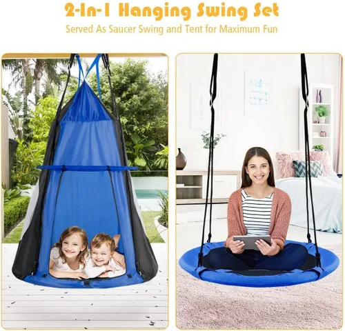 Vista 3 de Silla hamaca colgante 2 en 1 para niños, asiento de tienda de campaña para uso en interiores y exteriores, perfecto para niños, adultos, soporta 330