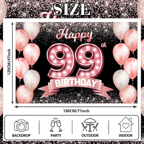 Vista 116 de Cartel de feliz cumpleaños décimo oro rosa, telón de fondo, saludos a 10 años, globos de confeti, decoración temática para niñas de 10 años
