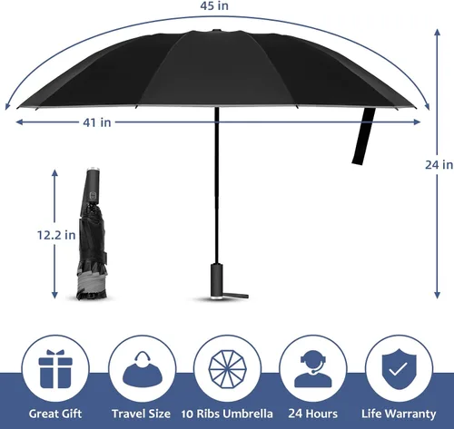 Vista 6 de VOUUY 2-Pack Travel Umbrella, Unbreakable 10 RIBS Umbrella, Windproof Umbrellas for Rain & Sun, Automatic, Foldable Reverse Rain Umbrella for Women