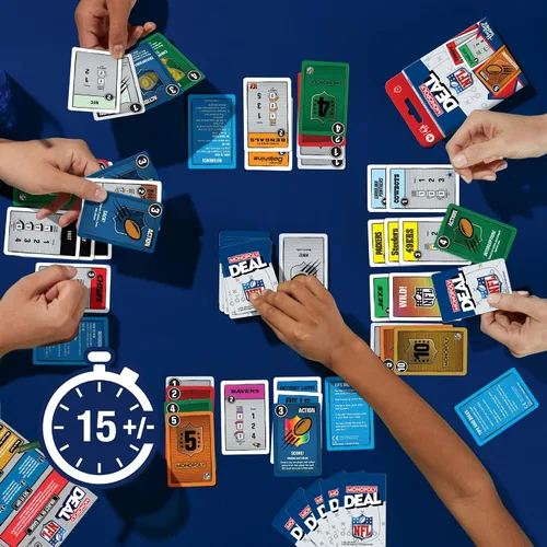 Vista 7 de Monopoly Deal NFL Edition Game Juego de cartas oficial de la NFL para familias y niños A partir de 8 años 2 a 5 jugadores 15 minutos