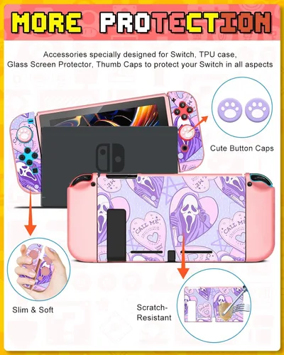Vista 5 de Xinocy for Nintendo Switch 9 in 1 Storage Accessories Kit with Travel Carrying Case+Switch Protective Cover+Game Case Holder+Strap+Sticker+2 Joycon