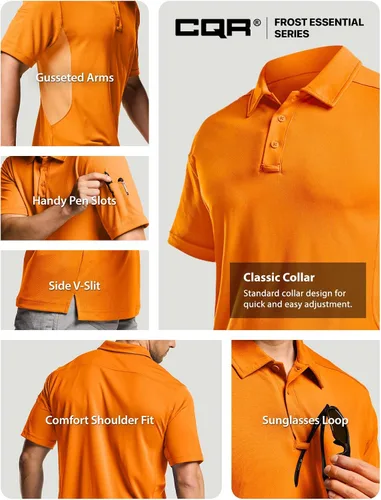 Vista 5 de CQR Camiseta polo táctica para hombre, de manga corta, ligera y con Dry Fit, tela piqué, FPU 50+, para exteriores