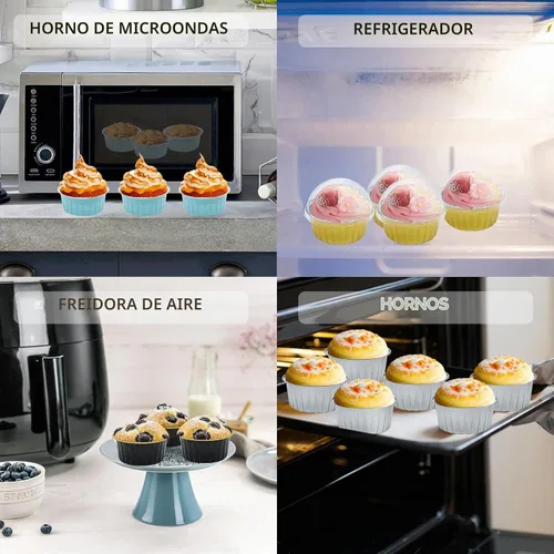 Vista 4 de Mini tazas de papel de aluminio para hornear cupcakes con tapas (30 unidades, 5 onzas), forros redondos de papel de aluminio para cupcakes, soporte