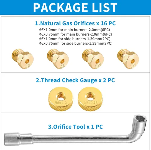 Vista 5 de Kit de conversión de boquillas de orificios de gas natural, kit de conversión de propano a gas natural, compatible con parrillas Blackstone de 28