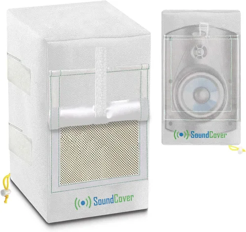 Vista 8 de Dos cubiertas blancas impermeables 600D para altavoces montados en soporte C - Compatible con Yamaha NS-AW194, Polk Audio Atrium 4, Herdio 4
